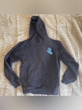 Santa Cruz Skateboards Black Kids Hoodie with Teal Hand Graphic